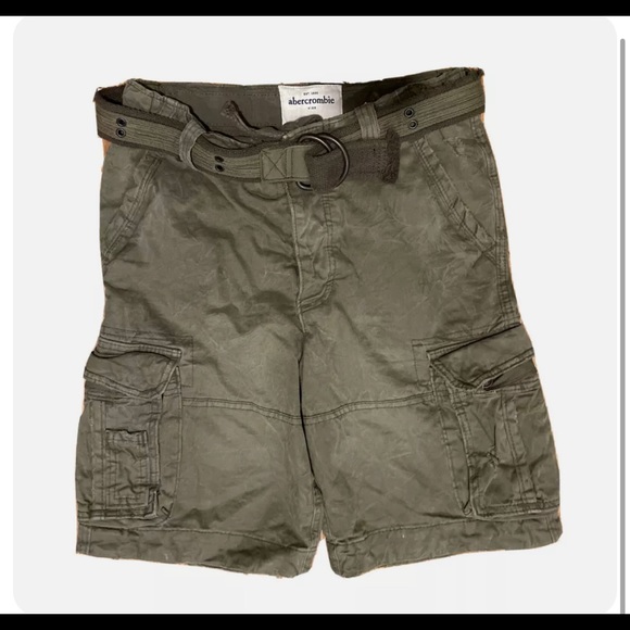 ABERCROMBIE Kids EUC CARGO SHORTS with BELT BOY 16, 6 pockets army green Vintage - Picture 1 of 4